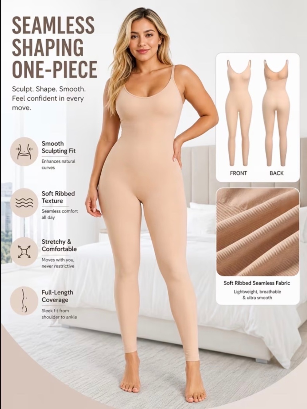 Seamless Shaping Nude One-Piece Jumpsuit